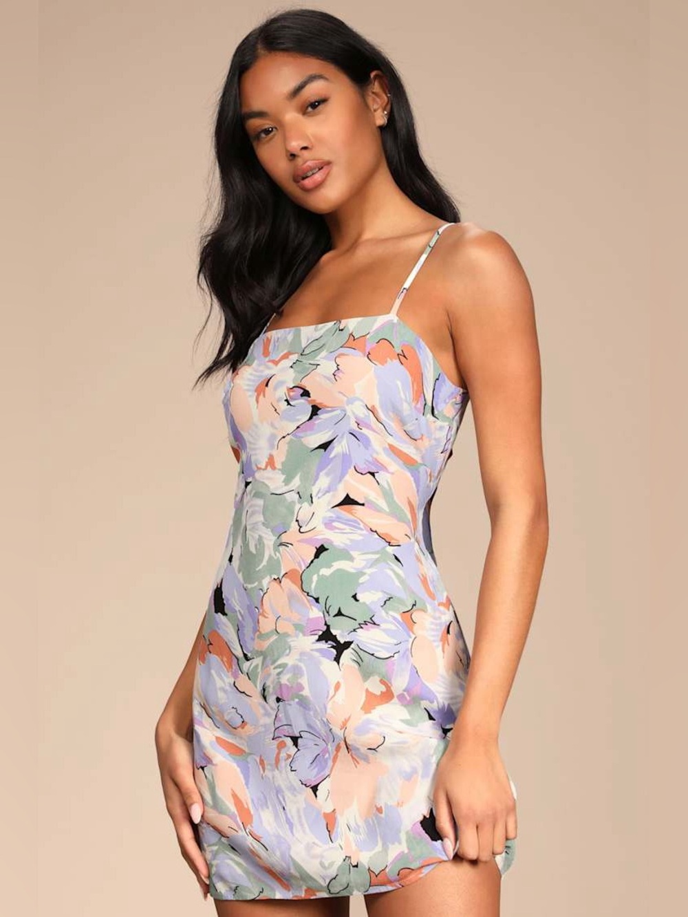 Lulu's ‘Impressions of Love’ Multi Floral Print Tie-Back Mini Dress S Pastel NEW